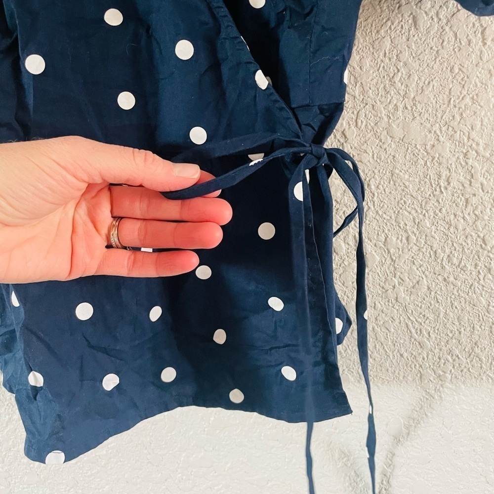Navy Polkadot Puff Sleeve Wrap Top - Picture 9 of 11